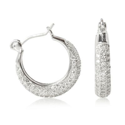 Designer sterling silver dome crystal hoop earrings